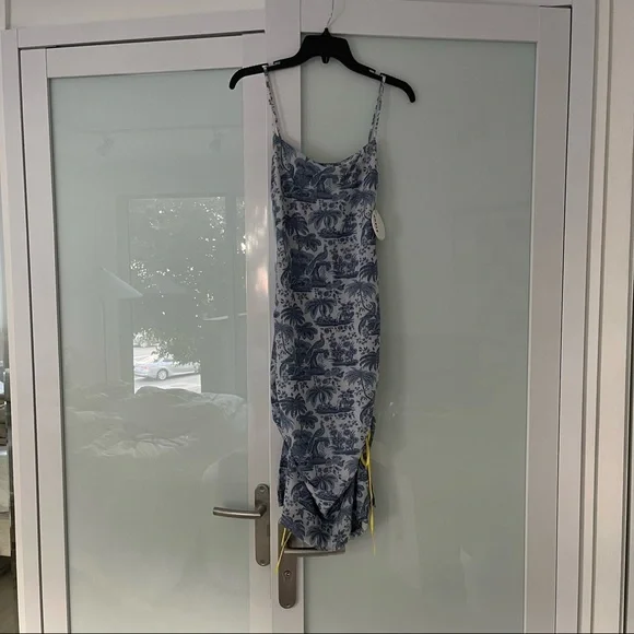 NWT $200 STAUD CLOTHING Raze dress in China blue toile size M 6 8 - Picture 2 of 4